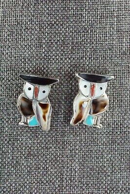 Inlay Owl Necklace and Sterling Silver Earrings Set - Pitkin Natewa