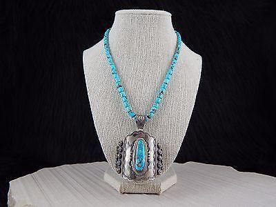 Navajo Sterling Silver & Turquoise Pendant w Necklace - Wallace Jr - High Lonesome Trading