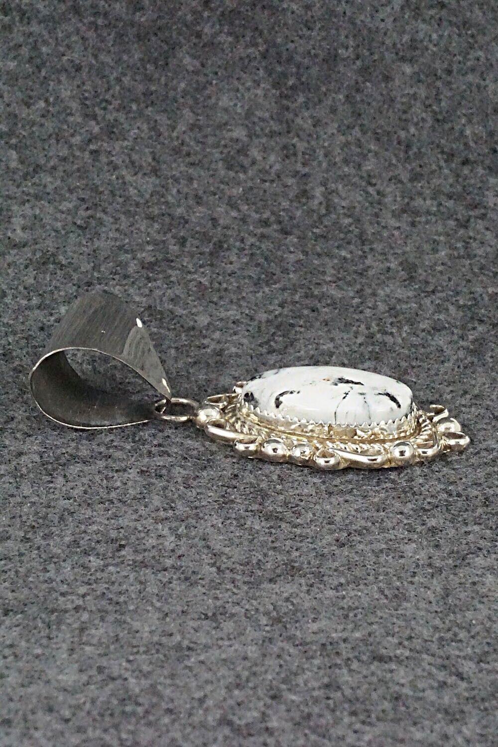White Buffalo & Sterling Silver Pendant - Donavan Nez