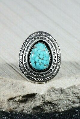 Navajo Turquoise and Sterling Silver Ring - Calvin Martinez - Size 8 - High Lonesome Trading