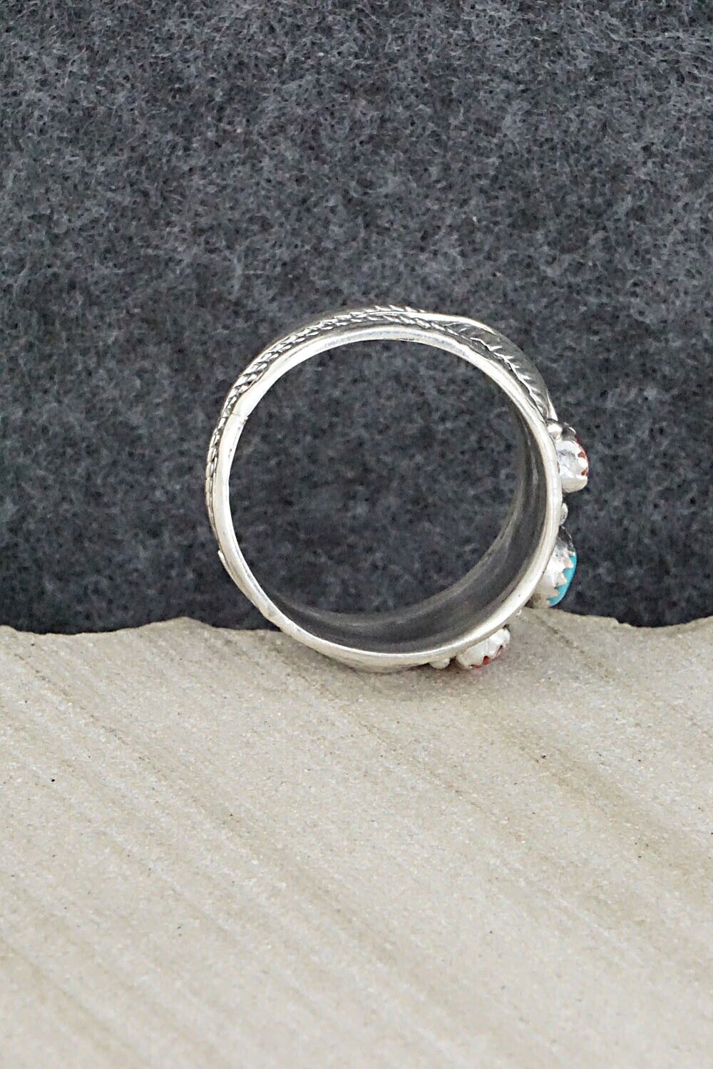 Turquoise, Coral and Sterling Silver Ring - Betty Begay - Size 10.5