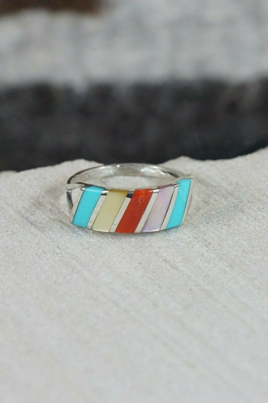 Zuni Multi- Stone and Sterling Silver Ring - Fabian Sheyka - Size 6 - High Lonesome Trading