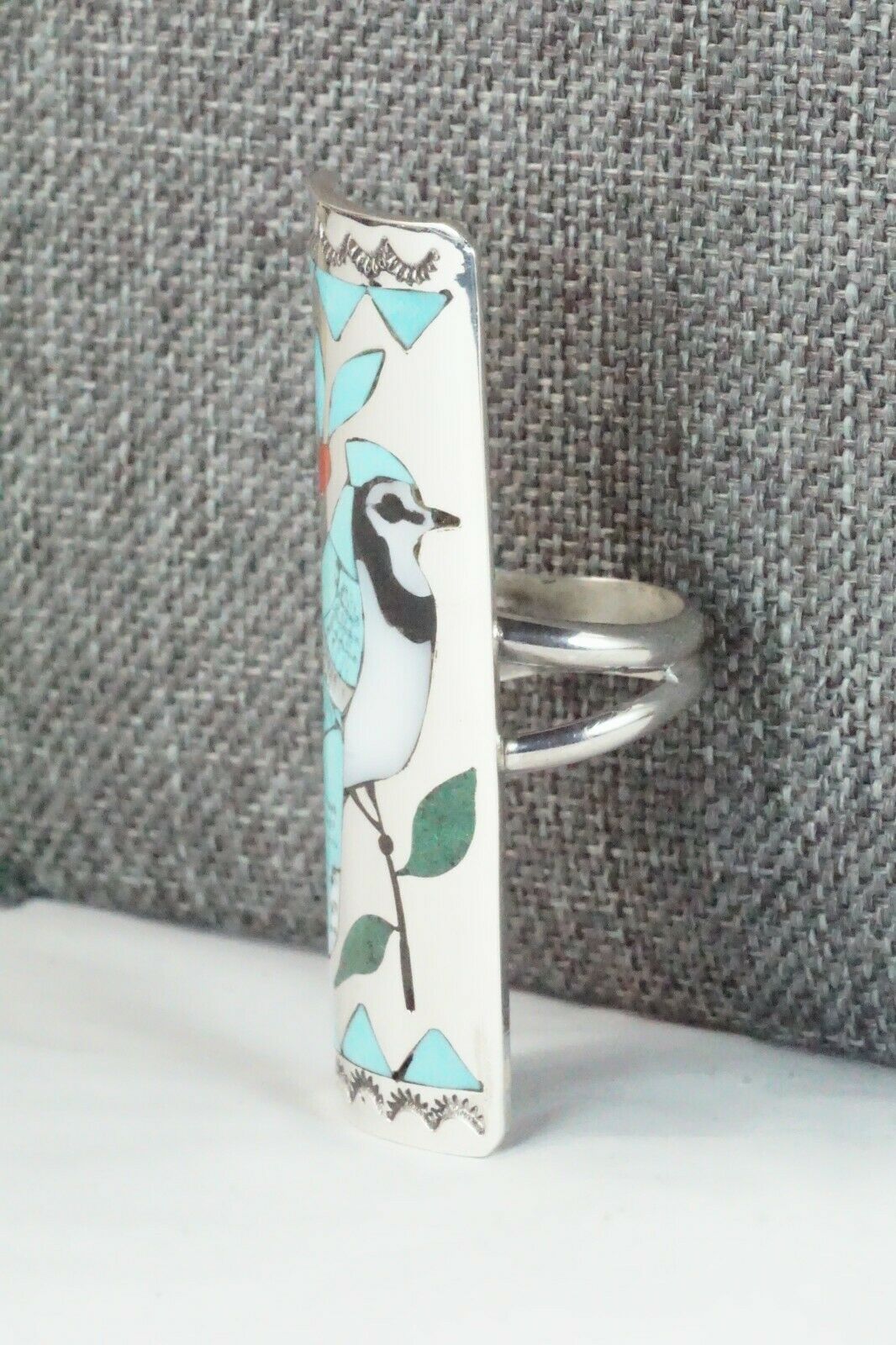 Zuni Inlay Turquoise and Sterling Silver Ring - Quintin Quam - Size 6.25 - High Lonesome Trading