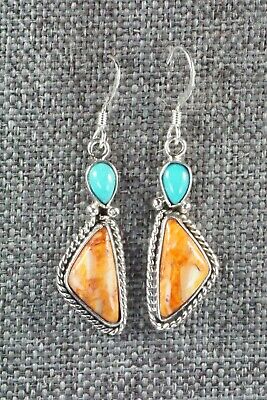 Turquoise, Spiny Oyster & Sterling Silver Earrings - Gary Shorty