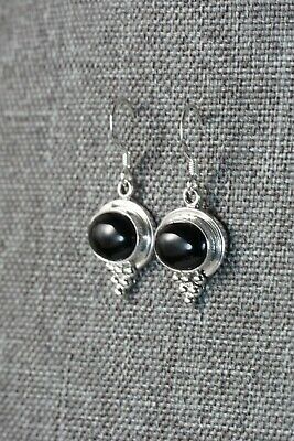Navajo Onyx & Sterling Silver Earrings - Verley Betone