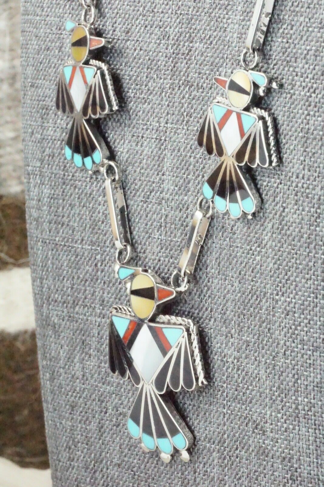 Turquoise, Mother of Pearl & Sterling Silver Inlay Jewelry Set - Adrian Wallace
