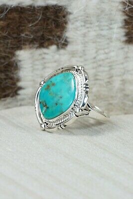 Navajo Turquoise and Sterling Silver Ring - Samuel Yellowhair - Size 10