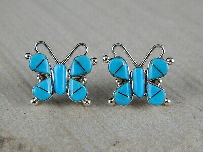 Zuni Turquoise & Sterling Silver Butterfly Earrings - Sylvin Noche - High Lonesome Trading