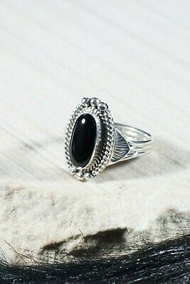 Navajo Onyx and Sterling Silver Ring - Jan Mariano - Size 9.75 - High Lonesome Trading