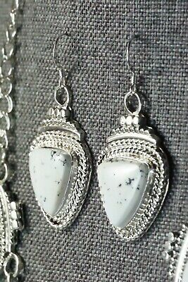 Navajo White Buffalo & Sterling Silver Necklace and Earrings Set - Tom Lewis