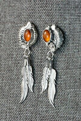 Navajo Amber & Sterling Silver Earrings - Annie Spencer