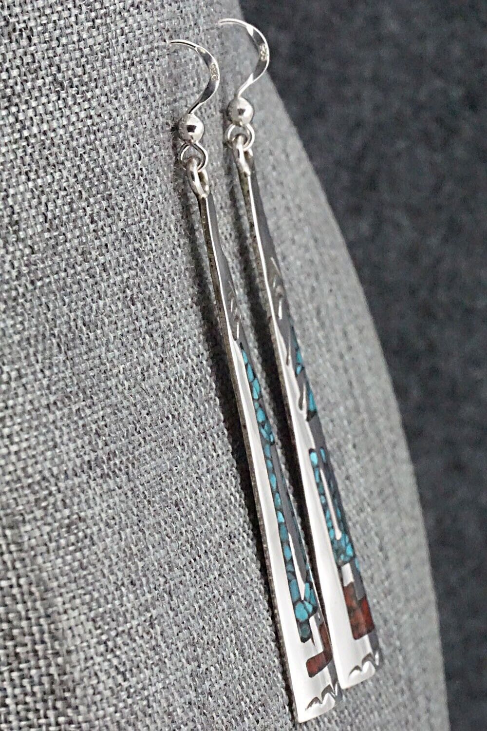 Turquoise, Coral & Sterling Silver Earrings - Jolene Yazzie