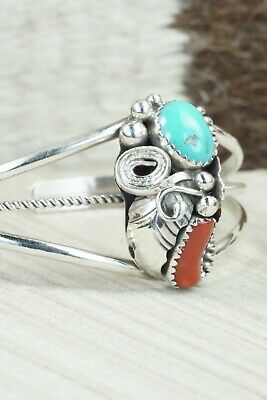 Turquoise, Coral & Sterling Silver Bracelet - Michael Calladitto
