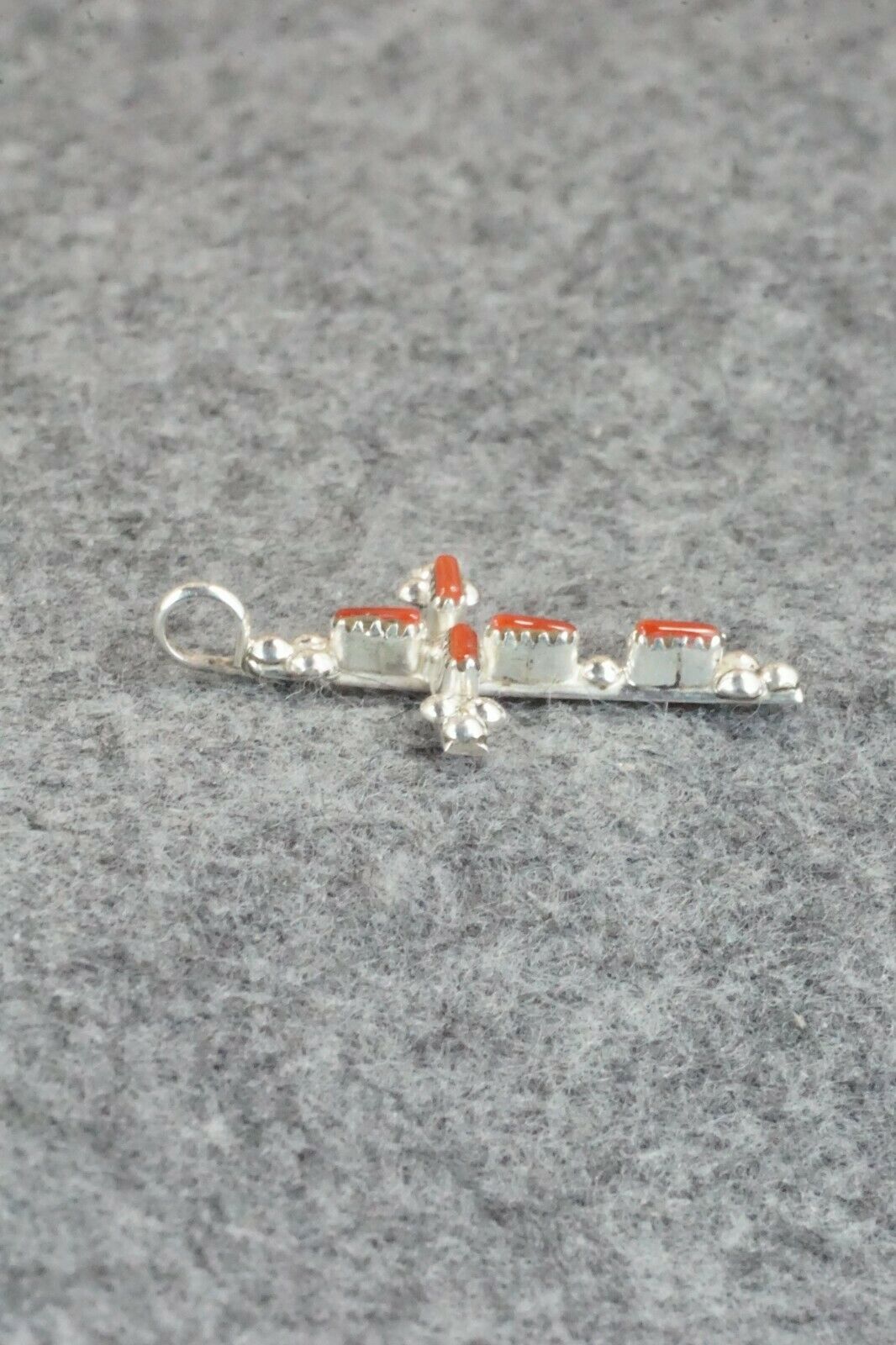 Coral & Sterling Silver Cross Pendant - Marshelle Qualo