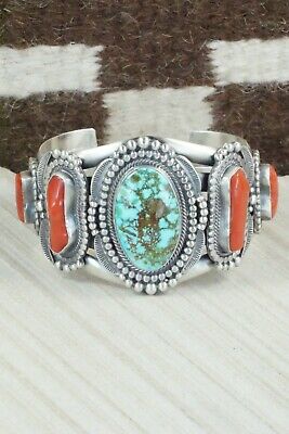 Turquoise, Coral and Sterling Silver Bracelet - Tom Lewis