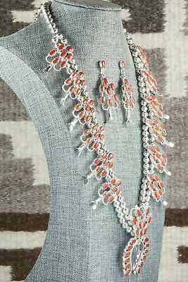 Coral & Sterling Silver Squash Blossom Set - Claudine Penketewa