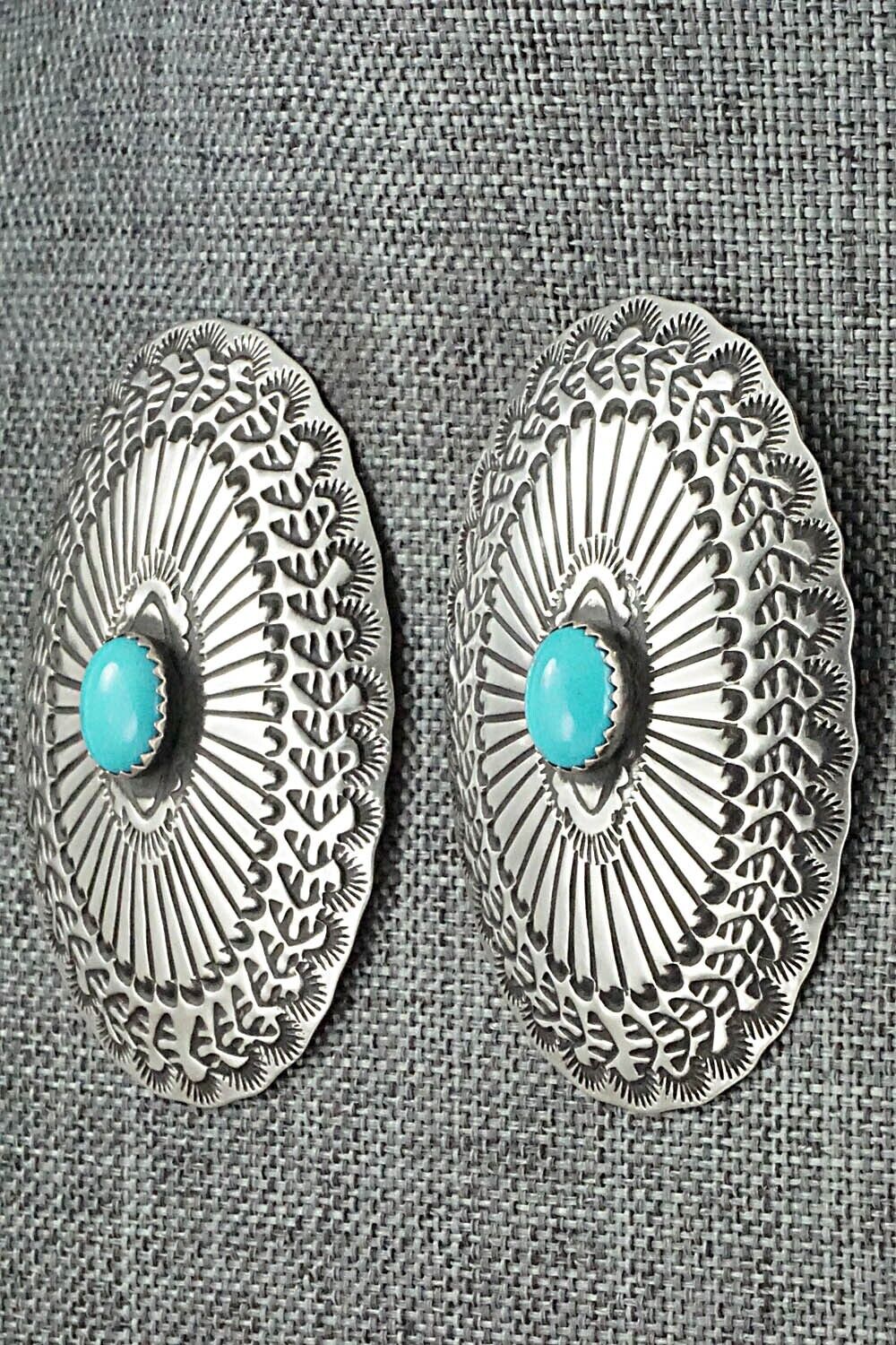 Turquoise & Sterling Silver Earrings - Leander Tahe