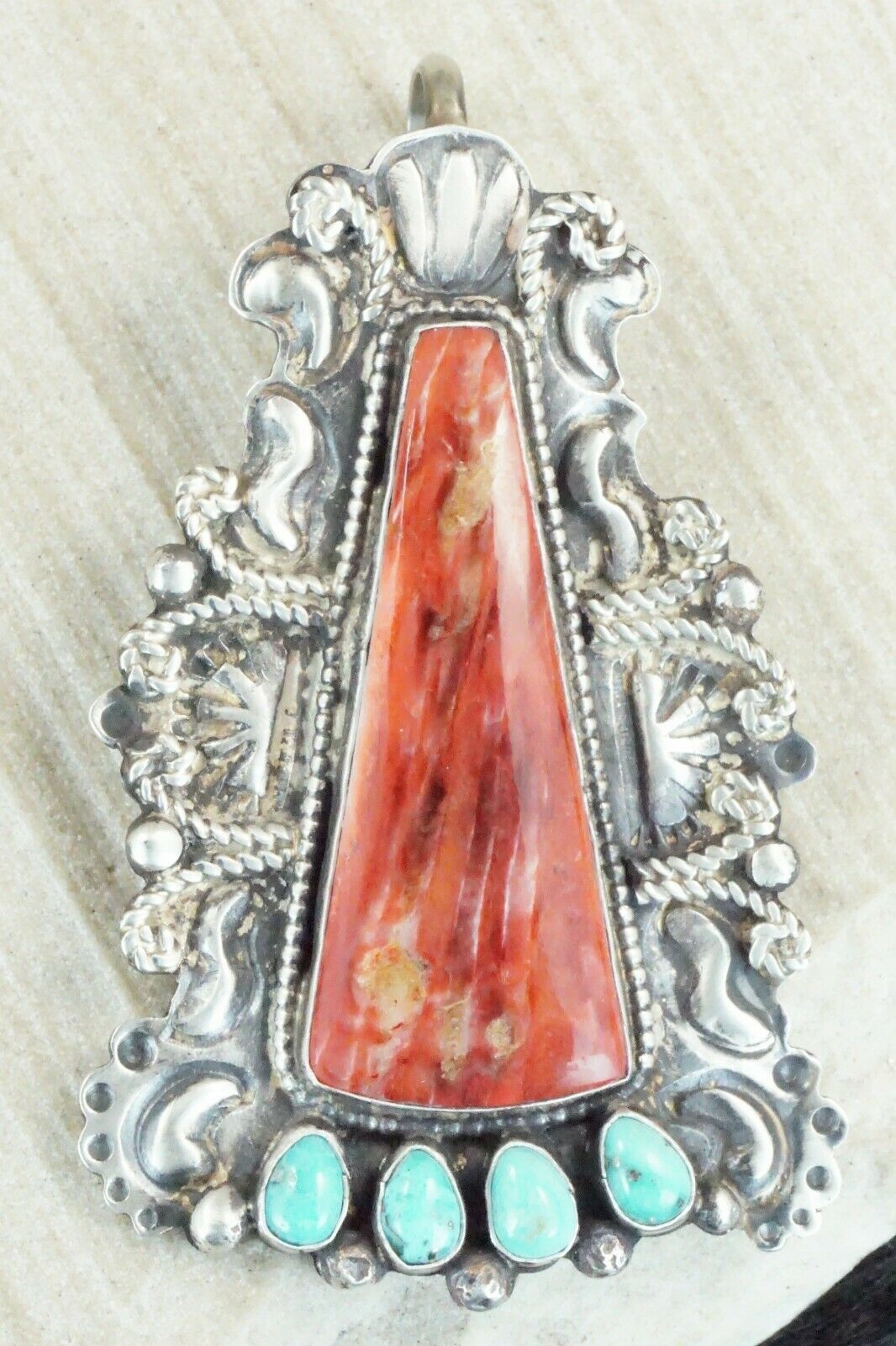 Spiny Oyster, Turquoise & Sterling Silver Pendant - Shawn Cayatineto