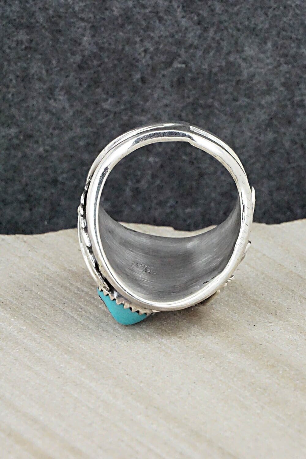 Turquoise, Coral & Sterling Silver Ring - Jeannette Saunders - Size 10.5