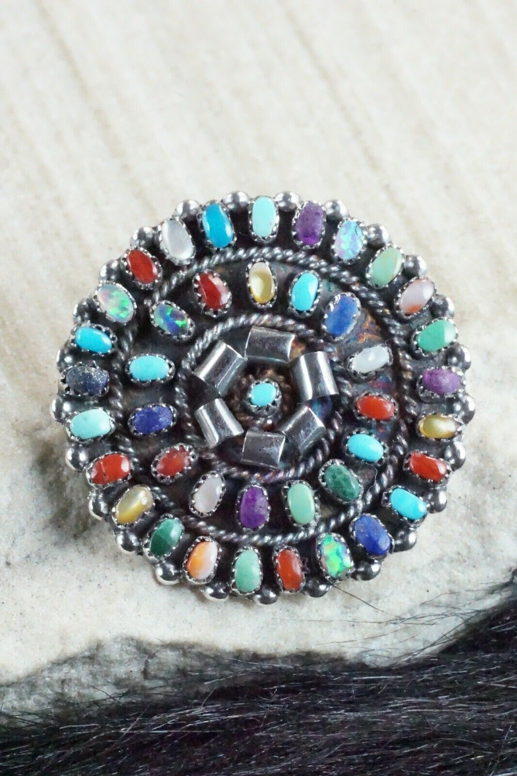 Multi Stone & Sterling Silver Pendant / Pin - Lorencita Walela - High Lonesome Trading