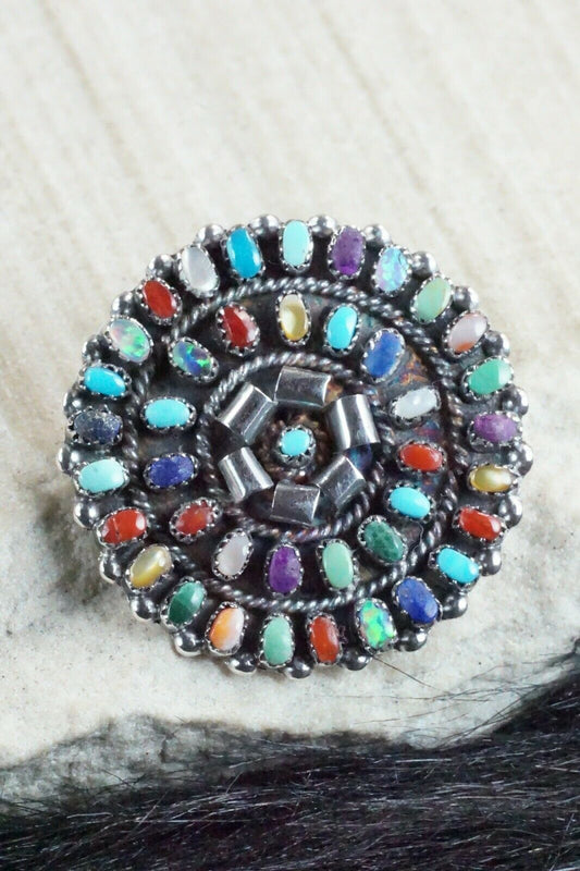 Multi Stone & Sterling Silver Pendant / Pin - Lorencita Walela - High Lonesome Trading