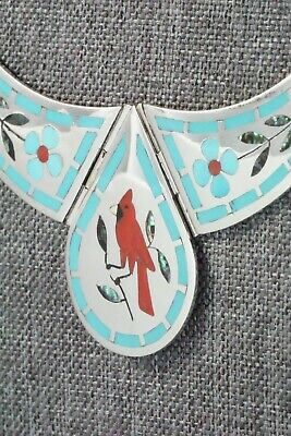 Inlay Turquoise, Coral & Sterling Silver Necklace - Derrick Edaakie