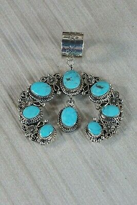 Navajo Turquoise and Sterling Silver Naja Pendant - Sarah Yazzie - High Lonesome Trading