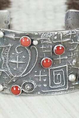 Turquoise, Coral and Sterling Silver Bracelet - Stuart Billie