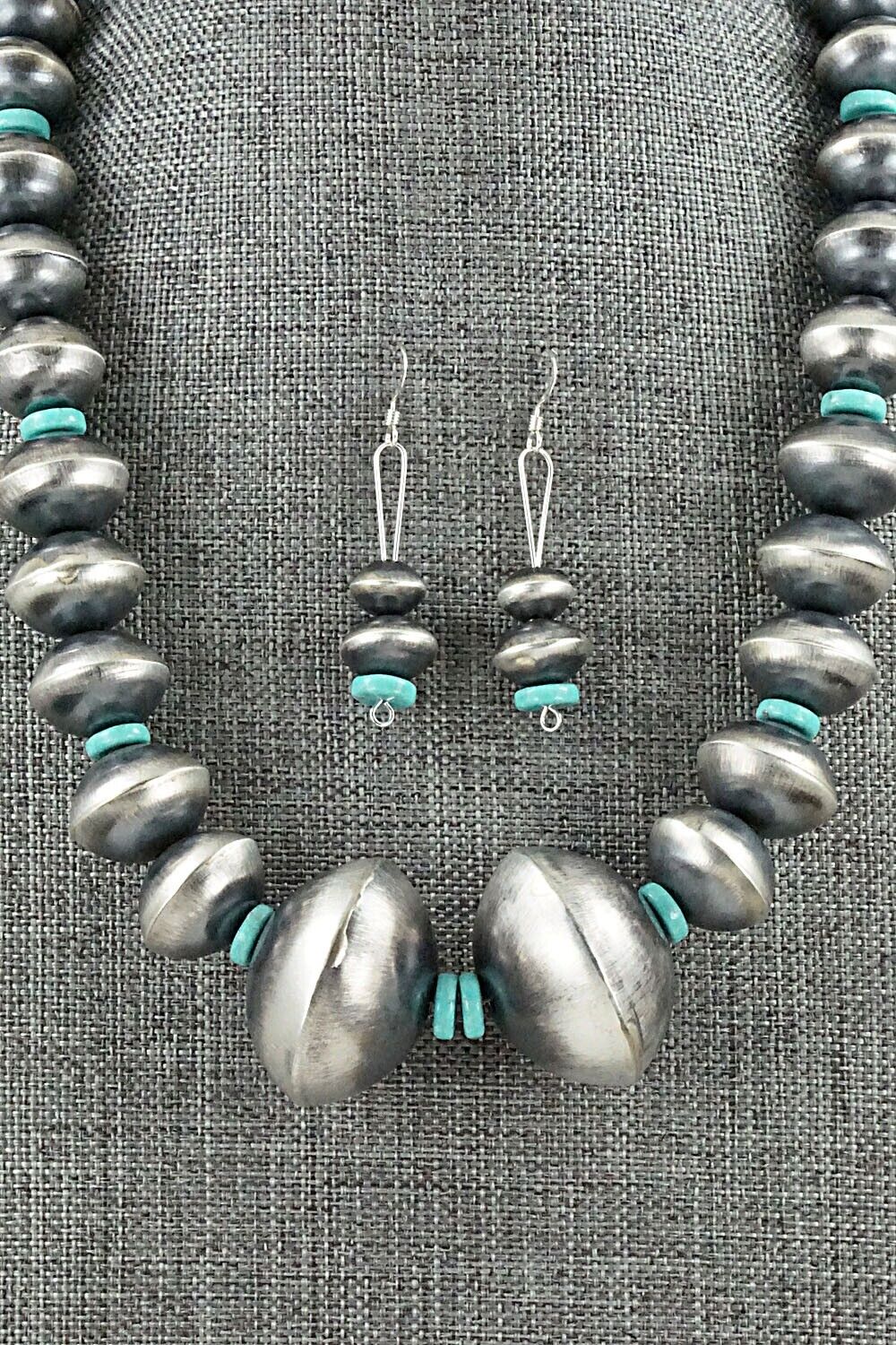 Turquoise and Navajo Pearl Sterling Silver Necklace Set - Sharon Nez Cooley