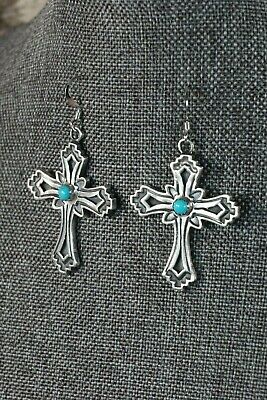 Turquoise & Sterling Silver Cross Earrings - Louise Joe - Navajo - High Lonesome Trading