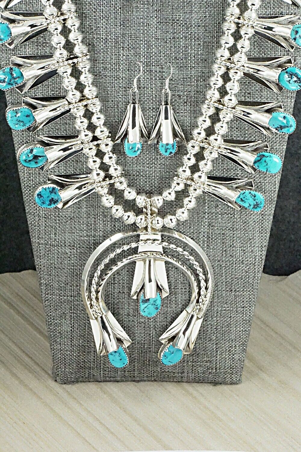Turquoise & Sterling Silver Squash Blossom Set - Louise Yazzie