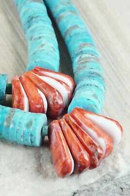 Turquoise, Spiny Oyster & Sterling Silver Necklace - Lupe Lovato