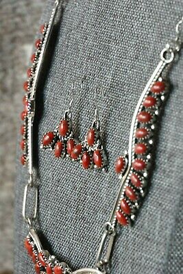 Navajo Coral & Sterling Silver Necklace and Earrings Set - Nelson Harry - High Lonesome Trading