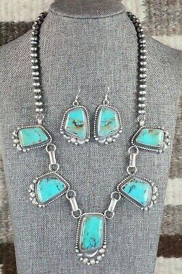Turquoise & Sterling Silver Necklace and Earrings Set - Tom Lewis - High Lonesome Trading