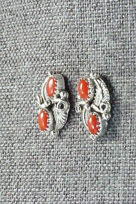 Coral & Sterling Silver Earrings - Adelarae Yazzie
