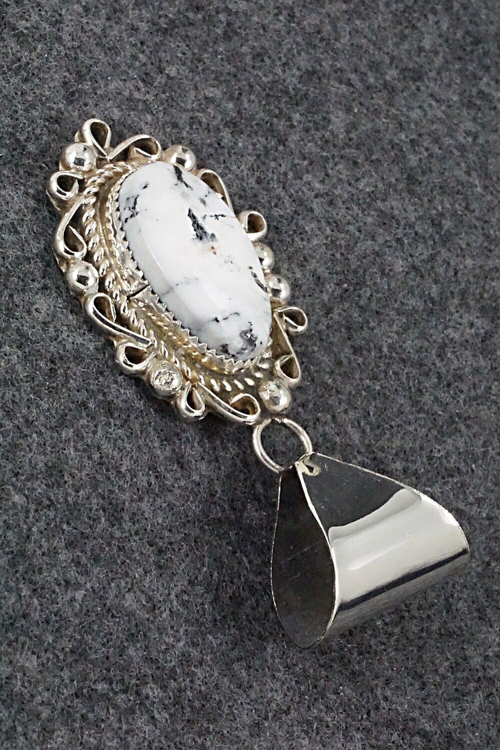 White Buffalo & Sterling Silver Pendant - Donavan Nez