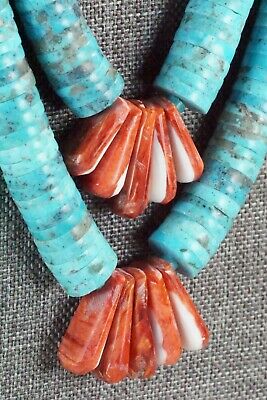 Turquoise, Spiny Oyster & Sterling Silver Necklace - Lupe Lovato
