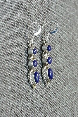 Navajo Lapis and Sterling Silver Earrings - Gary Shorty - High Lonesome Trading