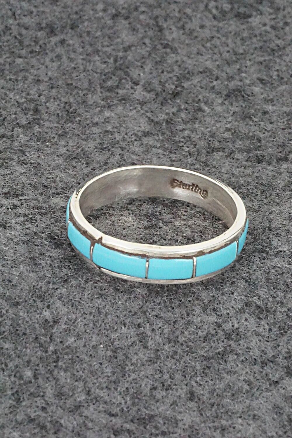 Turquoise & Sterling Silver Inlay Ring - Zenia Kyustewa - Size 10.5