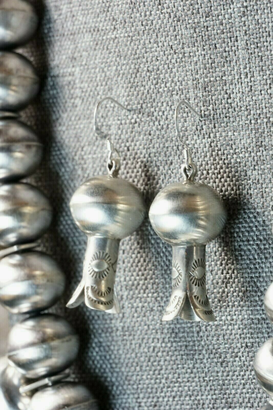 Turquoise & Sterling Silver Squash Blossom & Earrings - Chris Hale