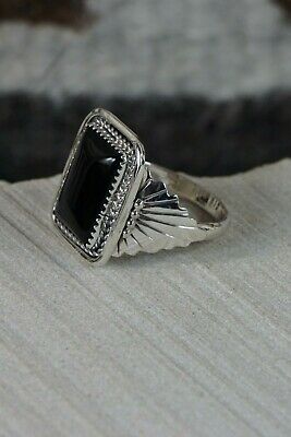 Navajo Onyx and Sterling Silver Ring - Jeanette Saunders - Size 10.5 - High Lonesome Trading