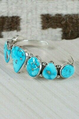 Navajo 7 Stone Turquoise and Sterling Silver Bracelet - Thomas Yazzie - High Lonesome Trading