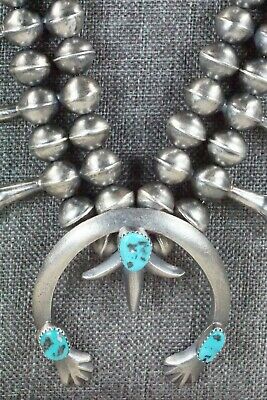 Turquoise & Sterling Silver Squash Blossom and Earrings - Gilbert Martin