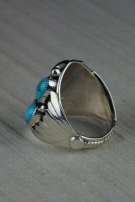 Navajo Turquoise Cluster and Sterling Silver Ring - Bobby Platero - Size 13.5 - High Lonesome Trading