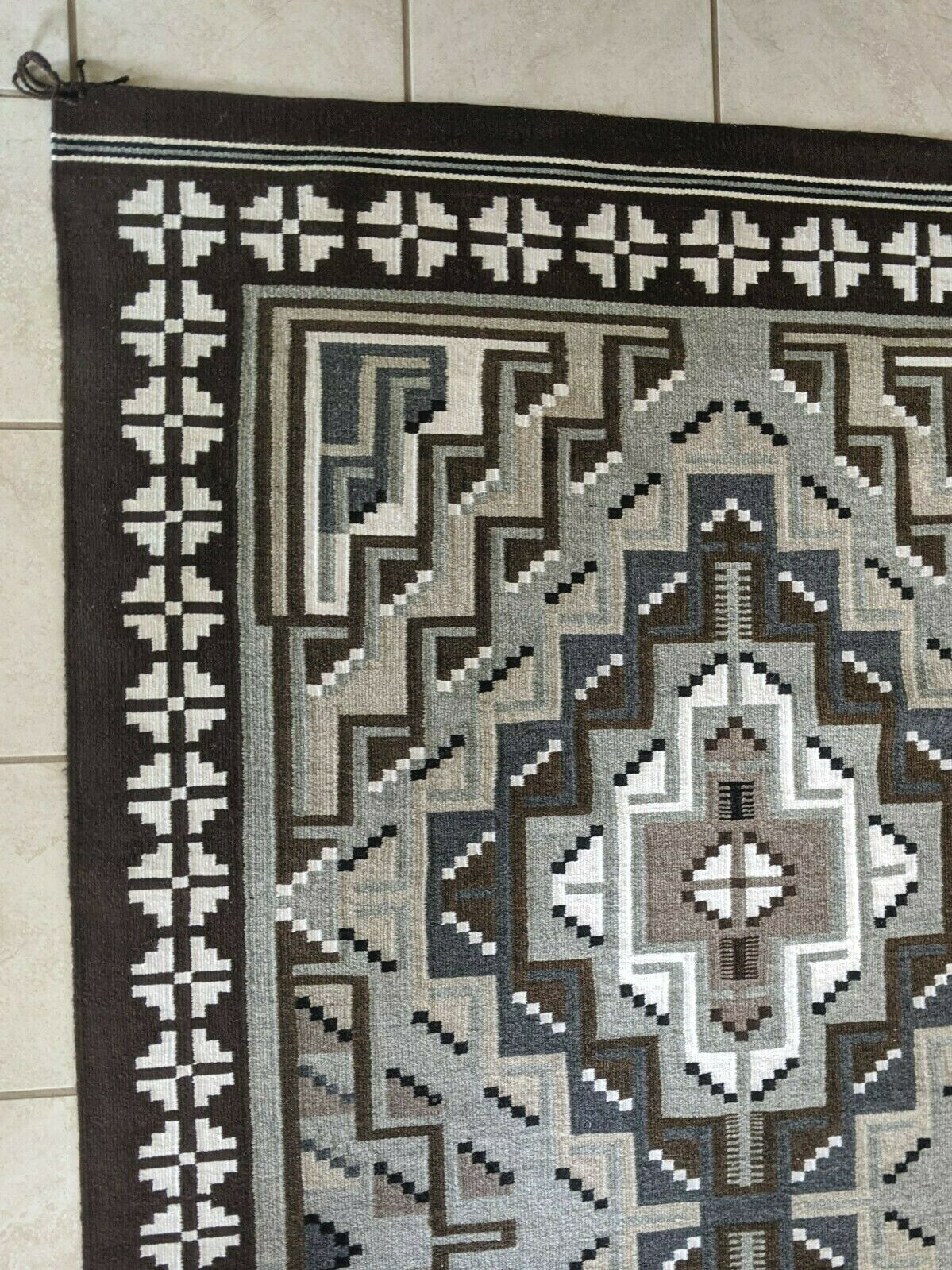 Navajo Handwoven Two Grey Hills Rug - 7ft x 4ft - Mary Yazzie