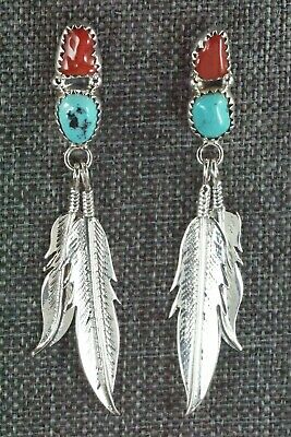 Turquoise, Coral & Sterling Silver Earrings - Annie Spencer
