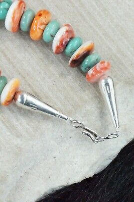 Spiny Oyster, Turquoise & Sterling Silver Necklace - Navajo
