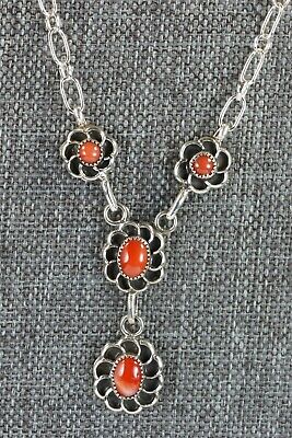 Navajo Coral & Sterling Silver Floral Necklace and Earrings Set - Sadie Jim