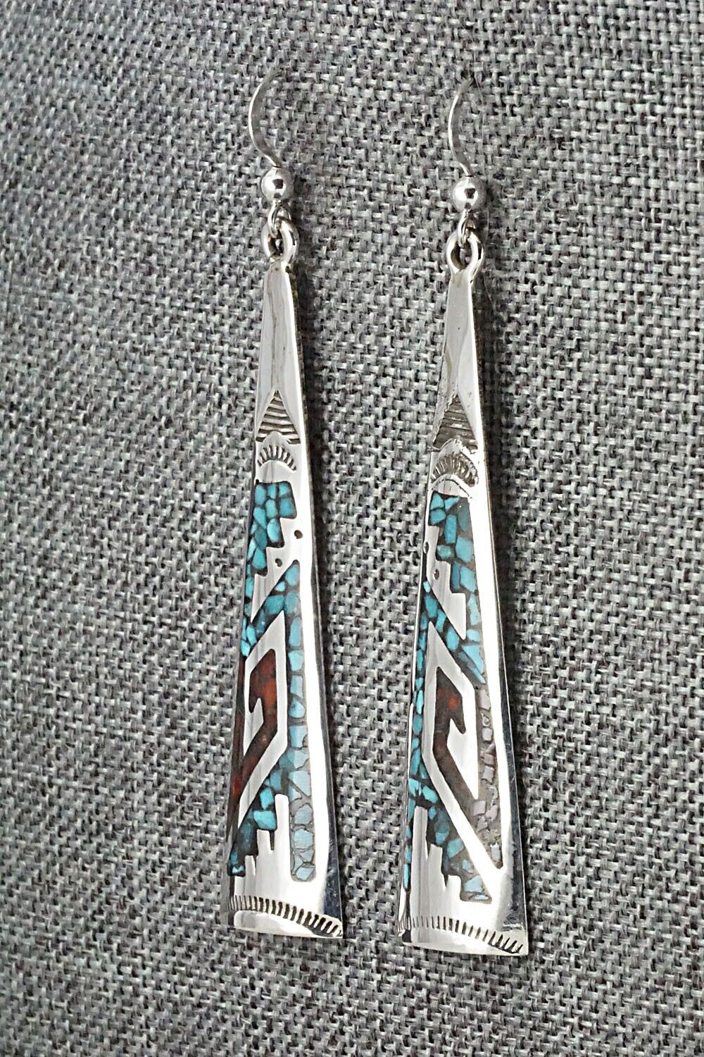 Turquoise, Coral & Sterling Silver Earrings - Jolene Yazzie