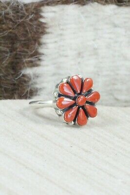 Coral & Sterling Silver Ring - Arlo Kanteena - Size 6